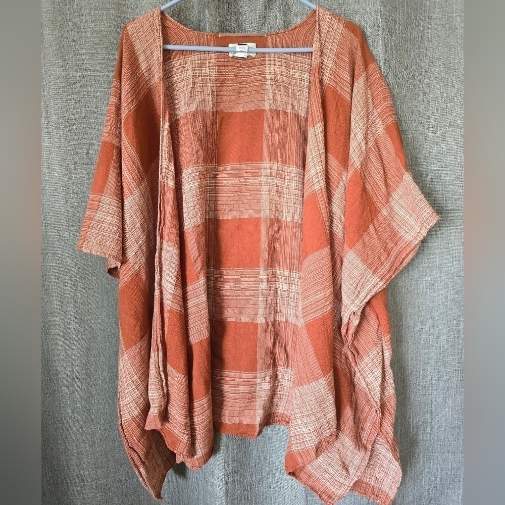 UNIVERSAL THREAD Wrap/Shawl/Poncho/ Kimono Burnt Orange/Beige Color Plaid OSFM
